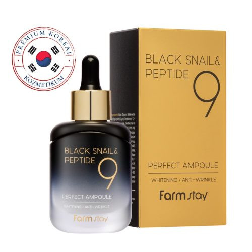 FARMSTAY BLACK SNAIL & PEPTIDE9 FESZESÍTŐ AMPULLA SZÉRUM FEKETE CSIGA KIVONATTAL ÉS 9 FÉLE PEPTIDDEL